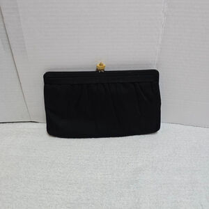 Women's MM Black Peau De Faille Clutch One Size with Gold Clasp
